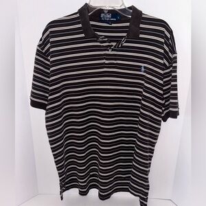 Polo Ralph Lauren VINTAGE brown white blue stripe short sleeve‎ polo size Large